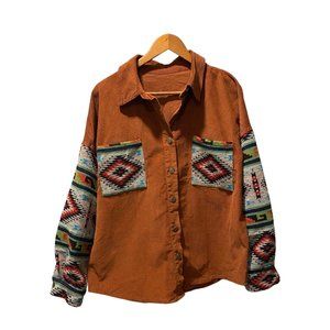 Aztec Print Corduroy Shacket (L)